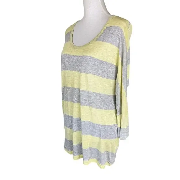 SOFT Joie Gray Yellow Stripe Y2K 2000s Layering 3/4 Sleeve Cozy Top Shirt - Picture 3 of 12